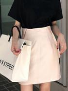 Choies Beige Cotton High Waist Shoulder Strap Detail Chic Women Mini Skirt