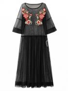 Choies Black Embroidery Floral Sheer Mesh Dress