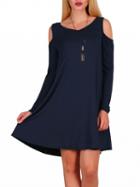 Choies Blue Cold Shoulder Long Sleeve Mini Dress