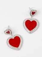 Choies Red Stone Double Heart Stud Earrings