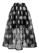 Choies Black Polka Dot Sheer Midi Skater Skirt With Lining