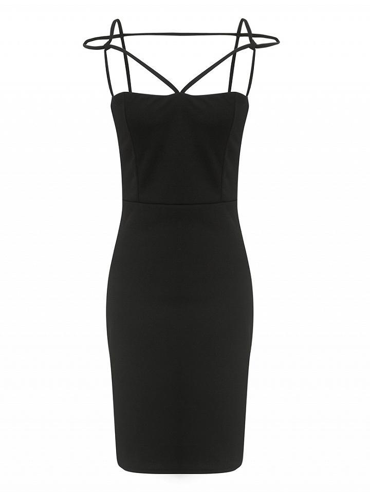 Choies Black V-neck Strap Detail Bodycon Mini Dress