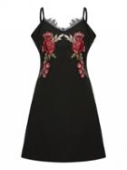 Choies Black Floral Embroidery Lace Trim Cami Dress