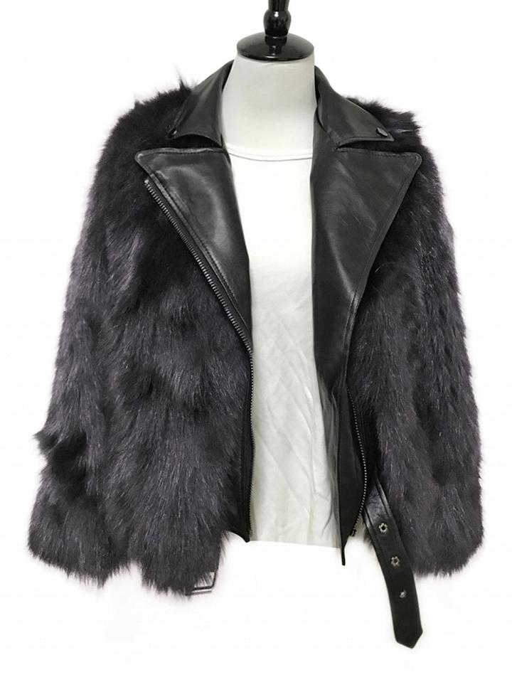 Choies Light Gray Pu Paneled Lapel Long Sleeve Faux Fur Jacket