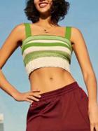 Choies Green Stripe Cotton Blend Chic Women Crop Tank Top
