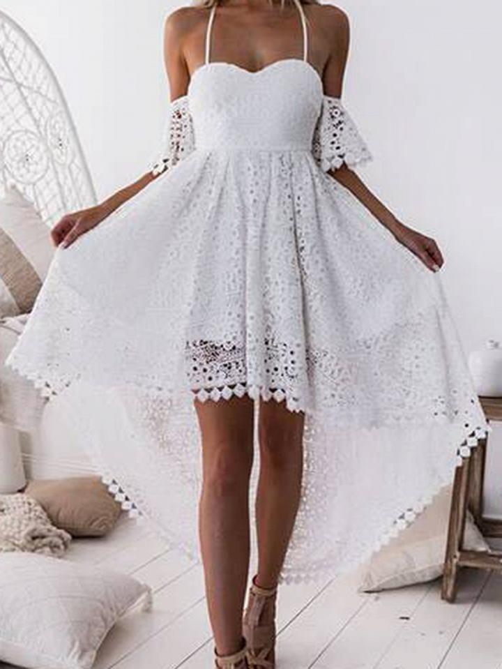 Choies White Fishtail Hem Open Back Chic Women Lace Cami Hi-lo Dress