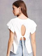 Choies White Ruffle Sleeve Cut Out Tie Back T-shirt