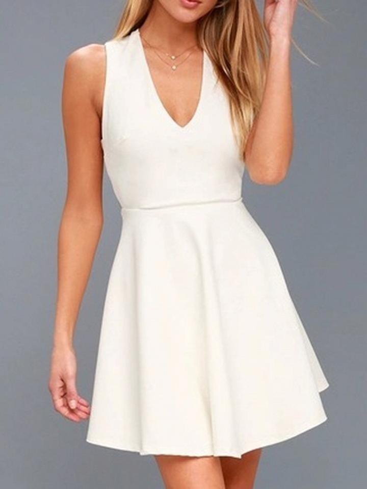 Choies White V-neck Cross Strap Back Sleeveless Chic Women Mini Dress