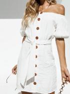 Choies White Cotton Off Shoulder Button Placket Front Chic Women Mini Dress