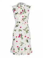 Choies White Cherry Print High Neck Ruffle Trim Sleeveless Dress