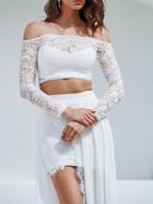 Choies White Off Shoulder Long Sleeve Chic Women Lace Crop Top And Maxi Skirt