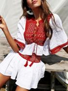 Choies White Printed Detail Panel Chic Women Crop Top And High Waist Short