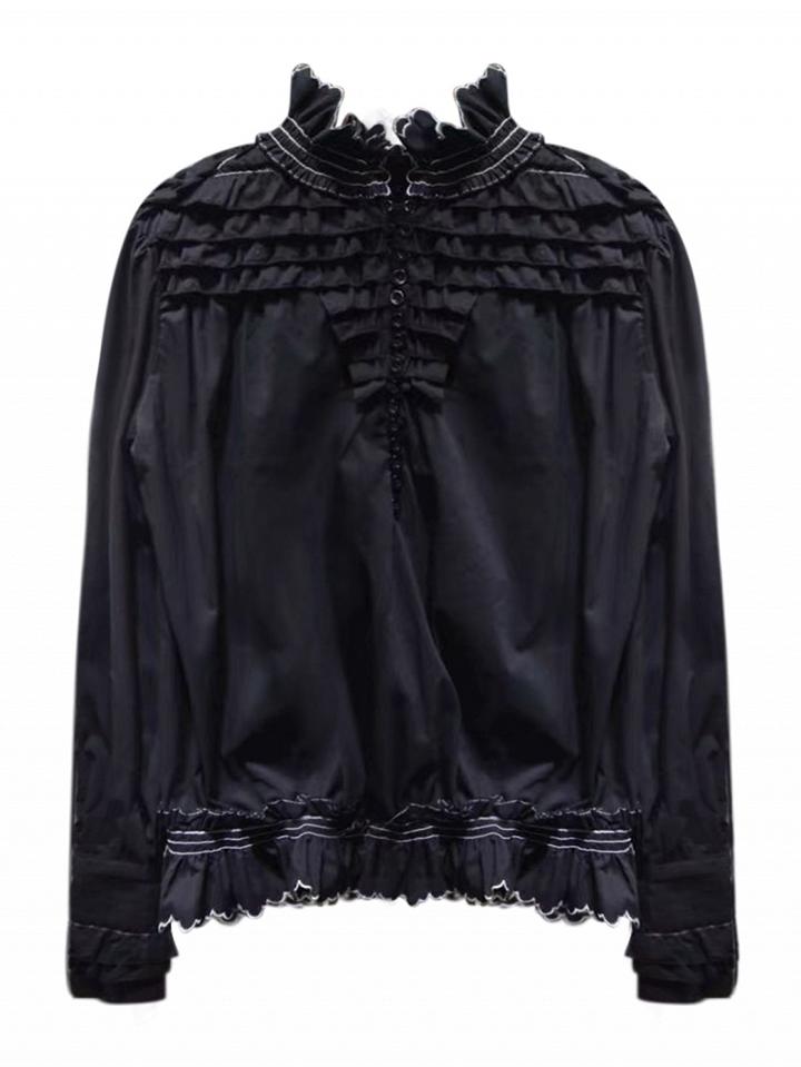 Choies Black High Neck Frill Trims Blouse