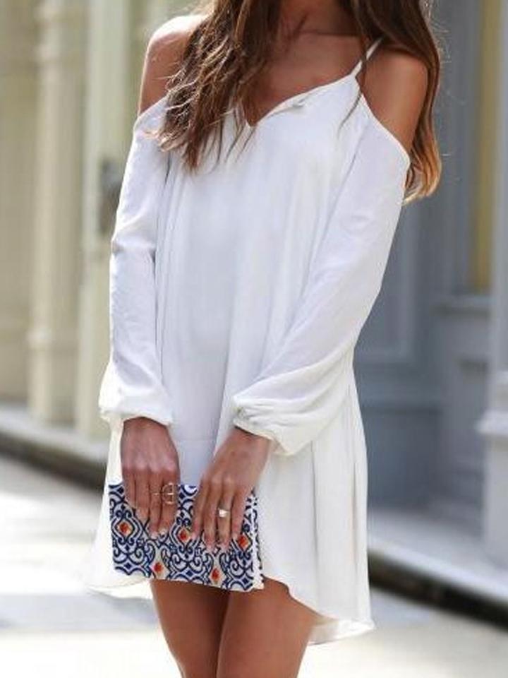 Choies White Cold Shoulder V Neck Asymmetric Cami Mini Dress