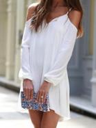 Choies White Cold Shoulder V Neck Asymmetric Cami Mini Dress