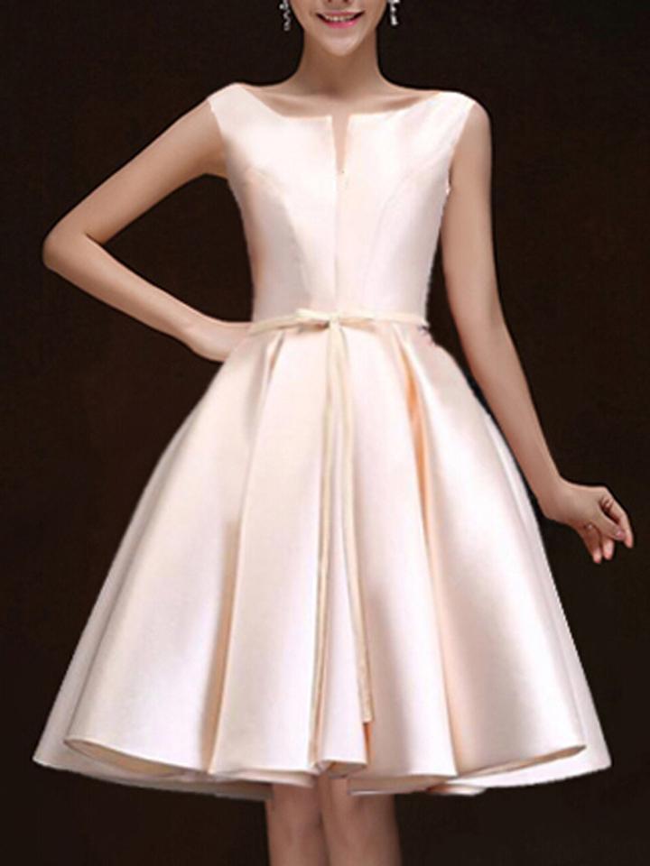 Choies Nude Plunge Neck Bowknot Waist Lacing Back Prom Skater Dress