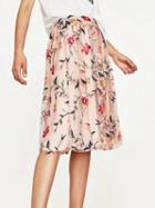 Choies Pink High Waist Embroidery Floral Mesh Overlay Skirt