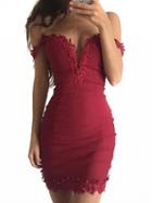 Choies Red Plunge Lacework Zip Back Chic Women Bodycon Mini Dress
