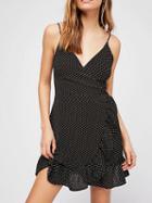 Choies Black V-neck Polka Dot Tie Waist Ruffle Hem Mini Dress