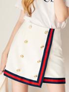 Choies White Double Breasted Contrast Stripe Trim Asymmetric Hem Skirt