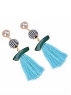 Choies Light Blue Pearl Embellished Tassel Earrings