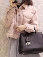 Choies Light Pink Lapel Faux Shearling Long Sleeve Jacket