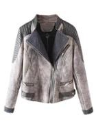 Choies Gray Lapel Pu Panel Shearling Lining Suedette Coat