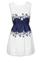 Choies White Floral Print Embroidery Sleeveless Ruched Dress