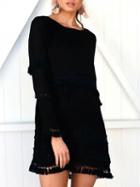 Choies Black Tassel Trim Long Sleeve Mini Dress