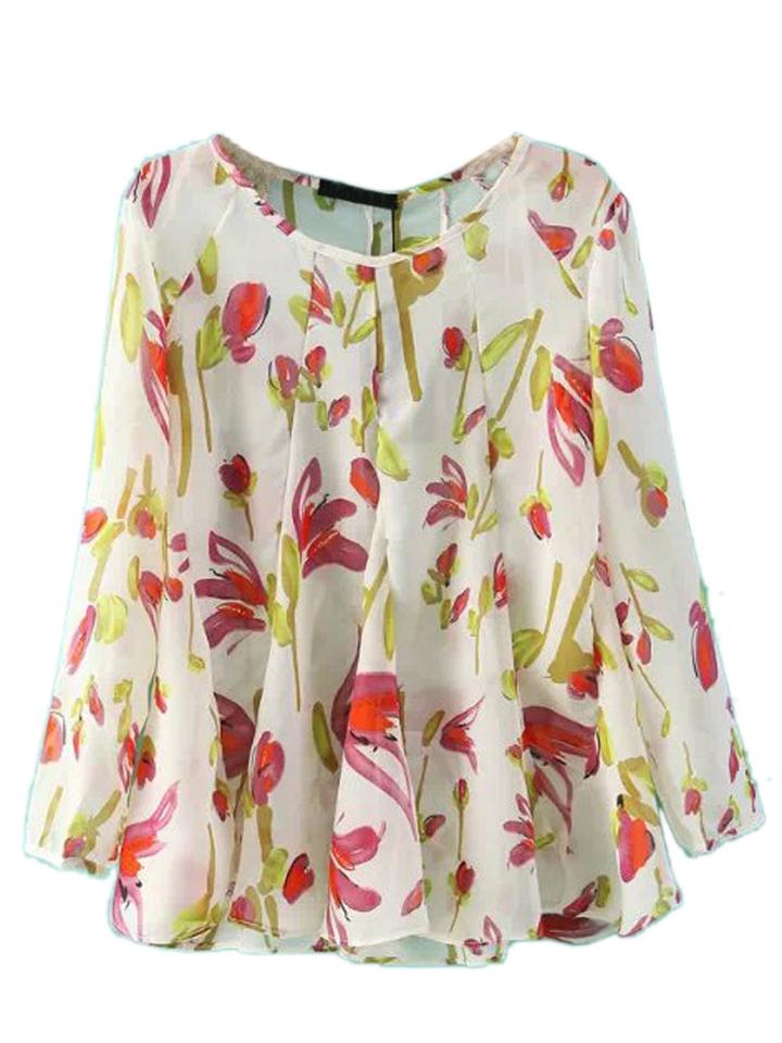 Choies Multi Floral Print Long Sleeve Blouse With Flounce Hem