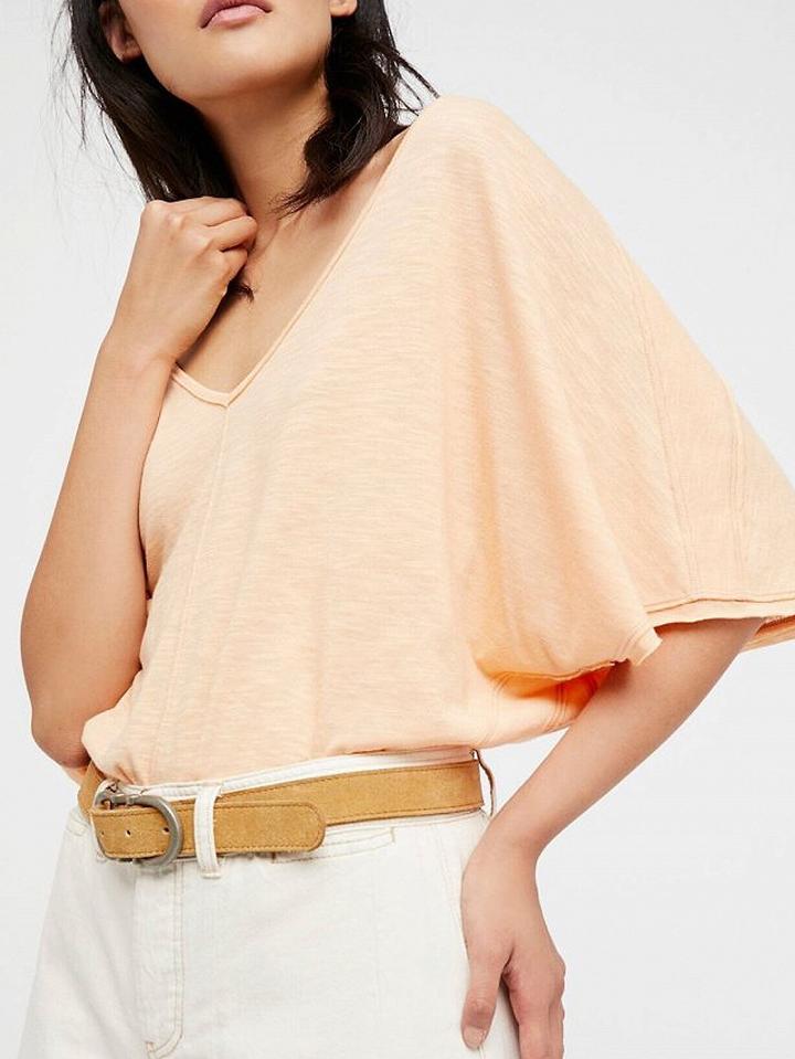 Choies Pink V-neck Cut Out Back Batwing Sleeve T-shirt