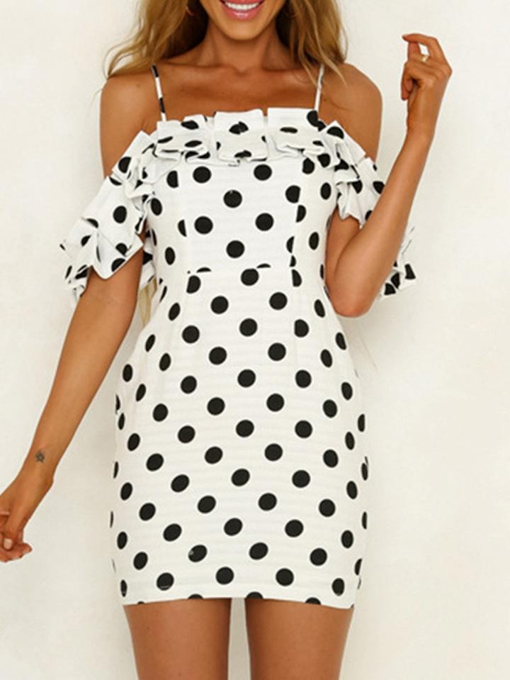 Choies White Cotton Off Shoulder Polka Dot Chic Women Mini Dress