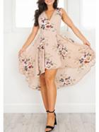 Choies Polychrome V-neck Floral Dipped Hem Sleeveless Dress
