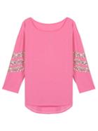 Choies Pink Sequin Arrow Pattern Long Sleeve Hi-lo T-shirt