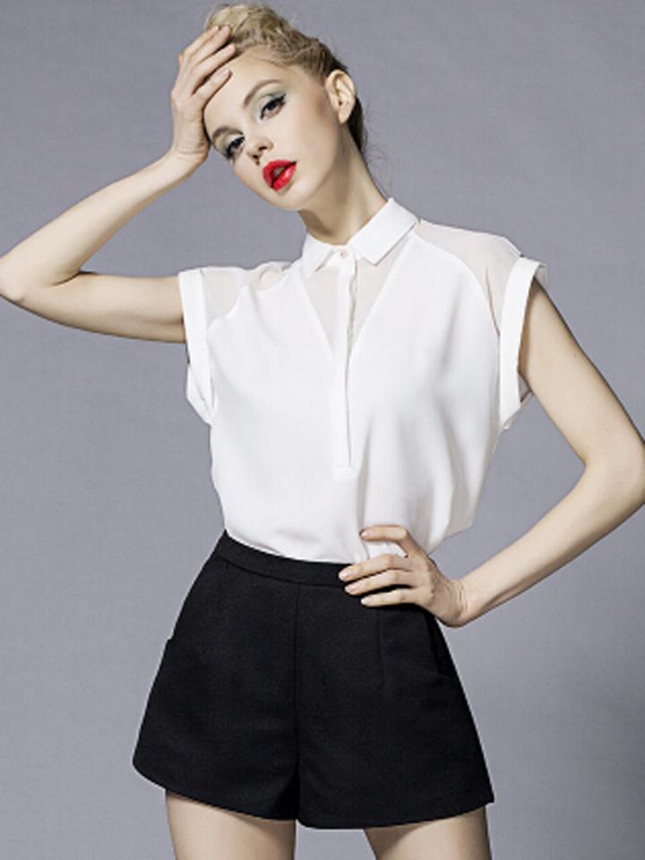 Choies White Spliced Geometric Batwing Sleeve Shirt
