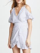 Choies White Stripe V-neck Ruffle Trim Mini Dress