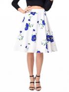 Choies White High Waist Floral Print Skirt