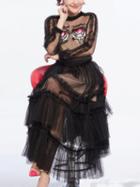 Choies Black Patch Detail Sheer Mesh Layered Midi Dress And Cami Lining