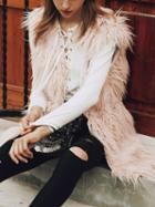 Choies Pink Open Front Fluffy Faux Fur Waistcoat