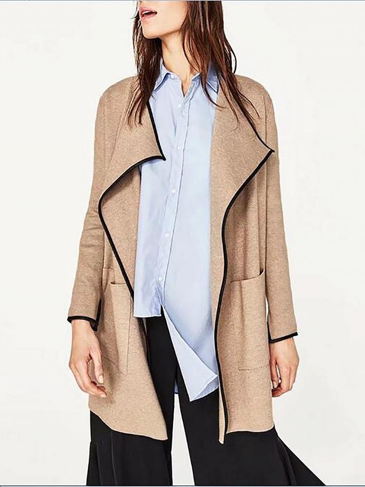 Choies Khaki Lapel Open Front Long Sleeve Knit Cardigan