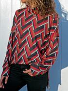 Choies Red High Neck Geo Pattern Print Long Sleeve Sweatshirt