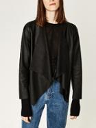 Choies Black Leather Look Waterfall Front Long Sleeve Jacket