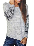 Choies Gray Folk Pattern Long Sleeve T-shirt