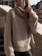 Choies Khaki Cowl Neck Drop Shoulder Chunky Knit Sweater