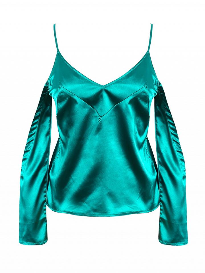 Choies Green V Neck Cold Shoulder Silky Cami Top