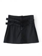 Choies Black Double Belt Zip Front Mini Skirt