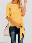 Choies Yellow Cotton Tie Detail Chic Women T-shirt