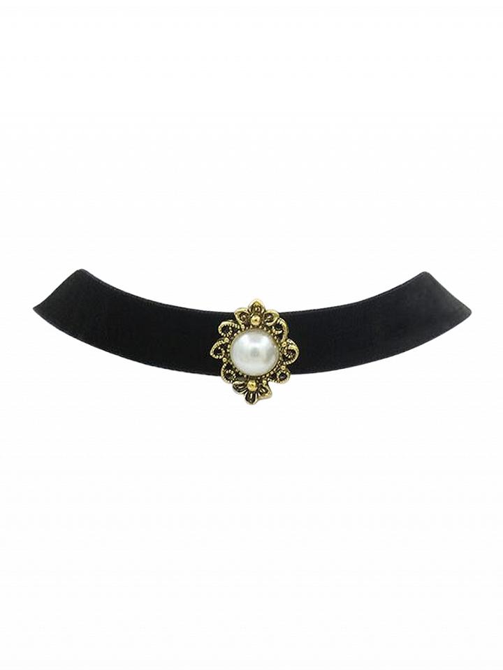 Choies Black Filigree Faux Pearl Choker Necklace