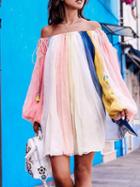 Choies Polychrome Chiffon Off Shoulder Long Sleeve Chic Women Mini Dress