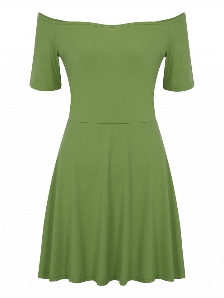 Choies Green Off Shoulder Short Sleeve Dress